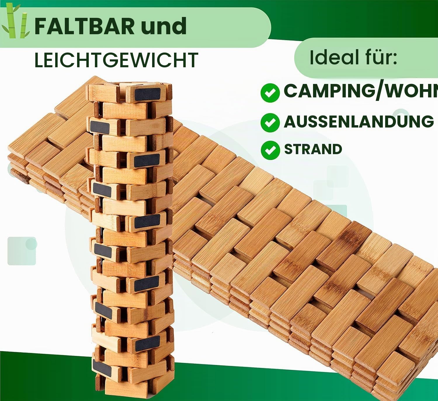 Badematte aus natürlichem Bambusholz, groß, lang, faltbar (45,7 x 86,4 cm (B x L), gummierte Unterseite, Bodenzubehör für Badezimmer, Sauna, Spa und Badewanne, Keine Nägel