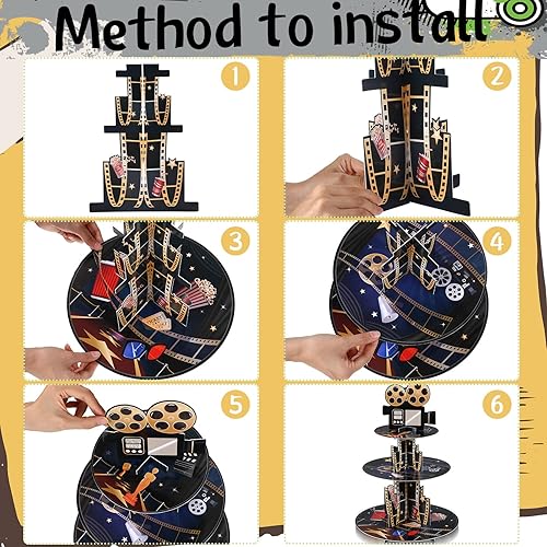 Miniatura 3 de Soporte para magdalenas de noche de película de 3 niveles, soporte de cartón para magdalenas, decoraciones de fiesta de cumpleaños para películas