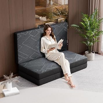 Foldable Mattress Twin Size - 6 Inch Tri Folding Mattress Portable Tri-fold Pad, Handle & Non-Slip Bottom with Washable Cover for Travel RV Camping Guest Room,75x38x6, Grey