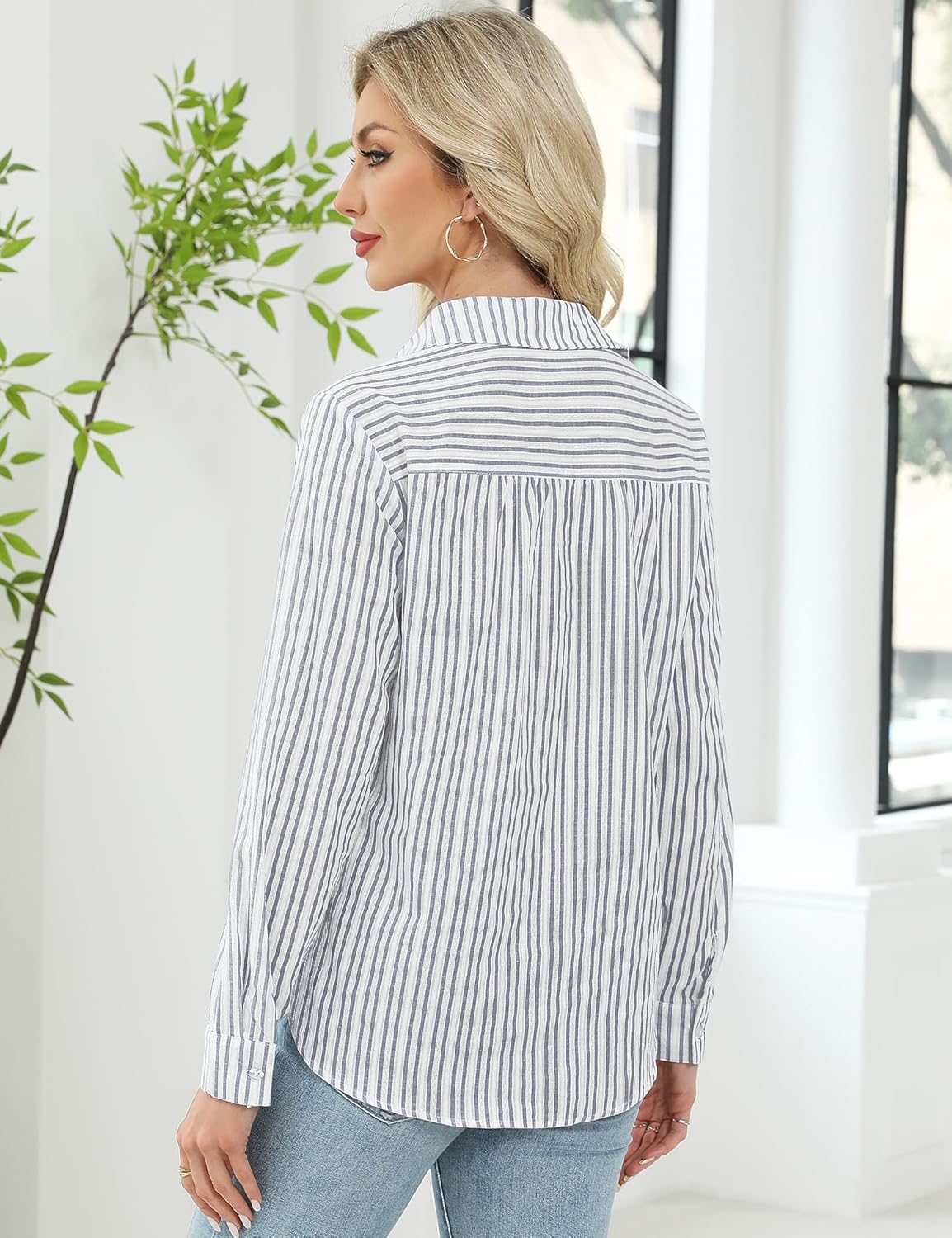 LOMON Womens Long Sleeve Button Down Shirts Casual Loose Fit Cotton Collared Blouses - Image 5