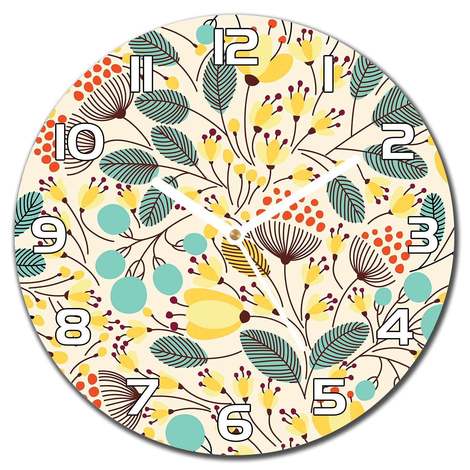 Horloge en verre 30 cm Coloray avec aiguilles blanches et design floral artistique