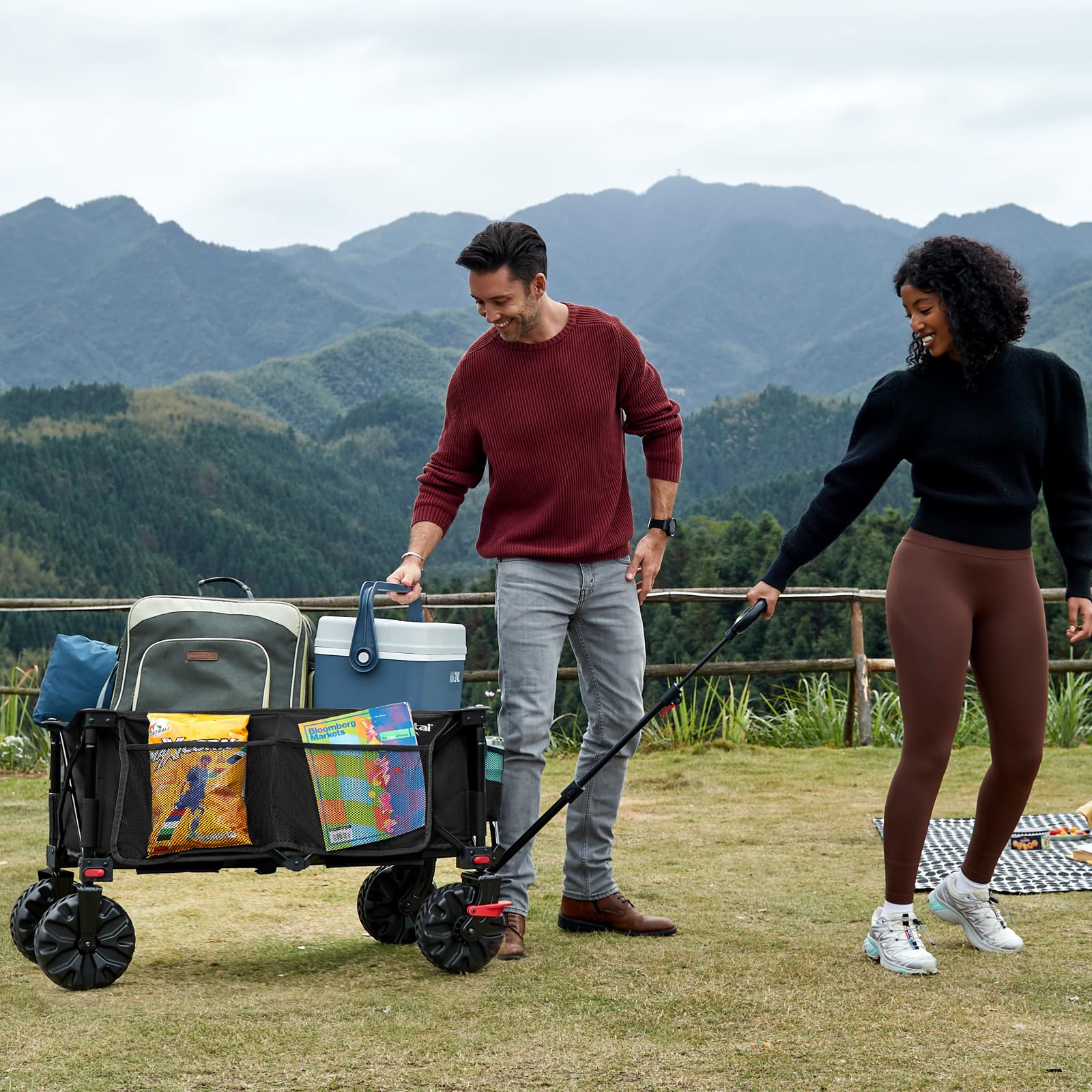 Portal Carro de Playa para Arena, Todo Terreno, Ruedas Grandes, para Festivales, Camping, Carrito de Playa, Plegable, Carrito de jardín, con Ruedas, soporta 102 kg, Resistente y Plegable