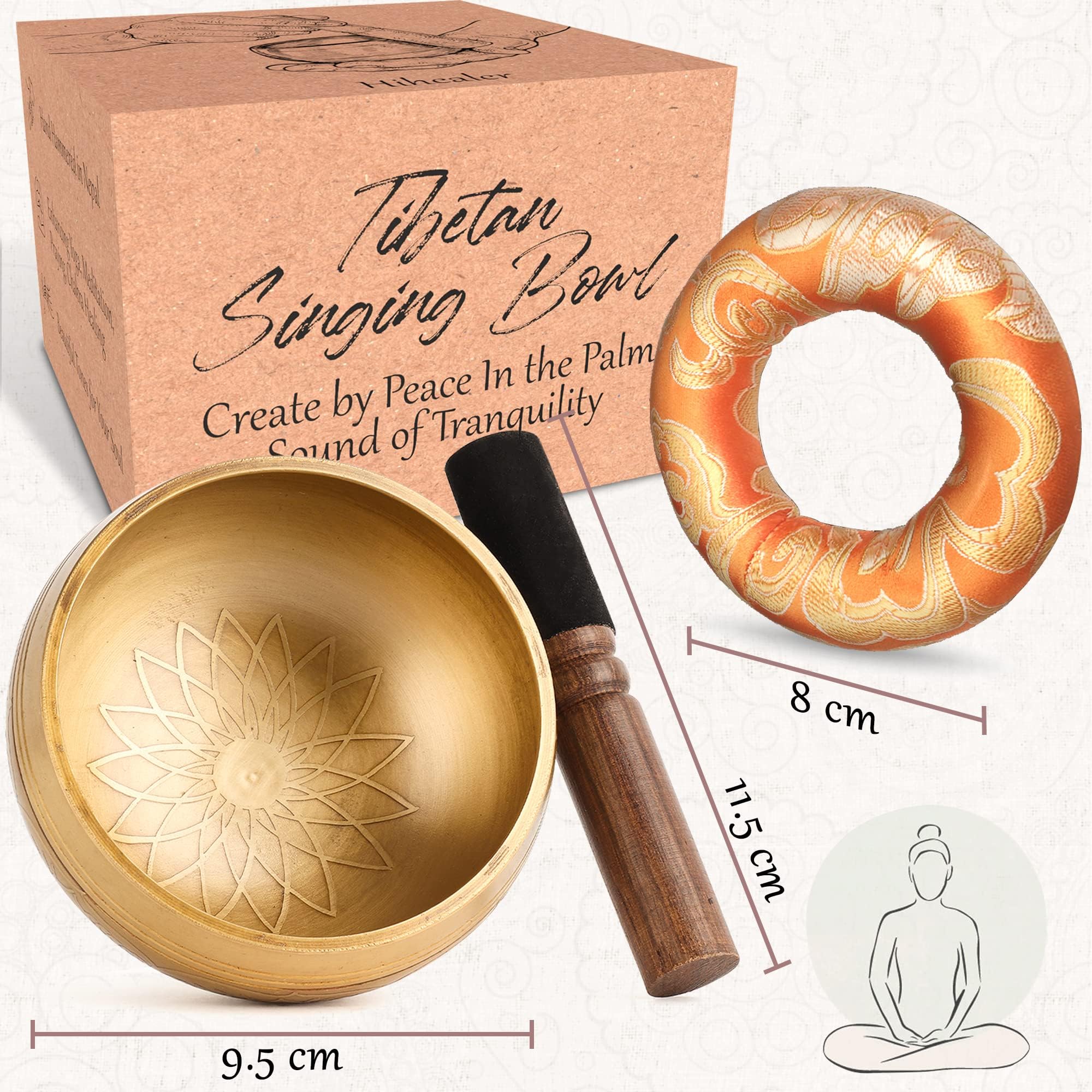 Tibetisches Klangschalen-Set – 100% handgehämmert in Nepal Klangschale für Meditation, Yoga, Chakra, Meditationszubehör, einzigartige Geschenke für Frauen, Männer (9.5 cm)