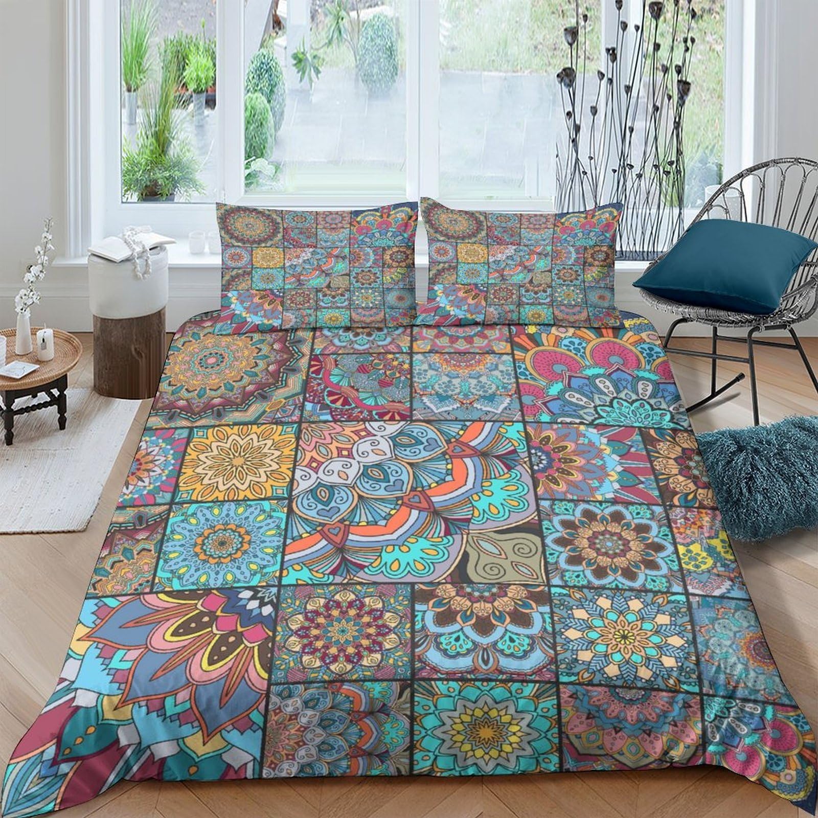 Ctjqhvkz Style-2 3D Printed Bohemian Mandala Fitted Sheet Microfiber Soft Breathable Patchwork Mattress Cover For Bedroom Dorm Decoration Single（135X200cm）