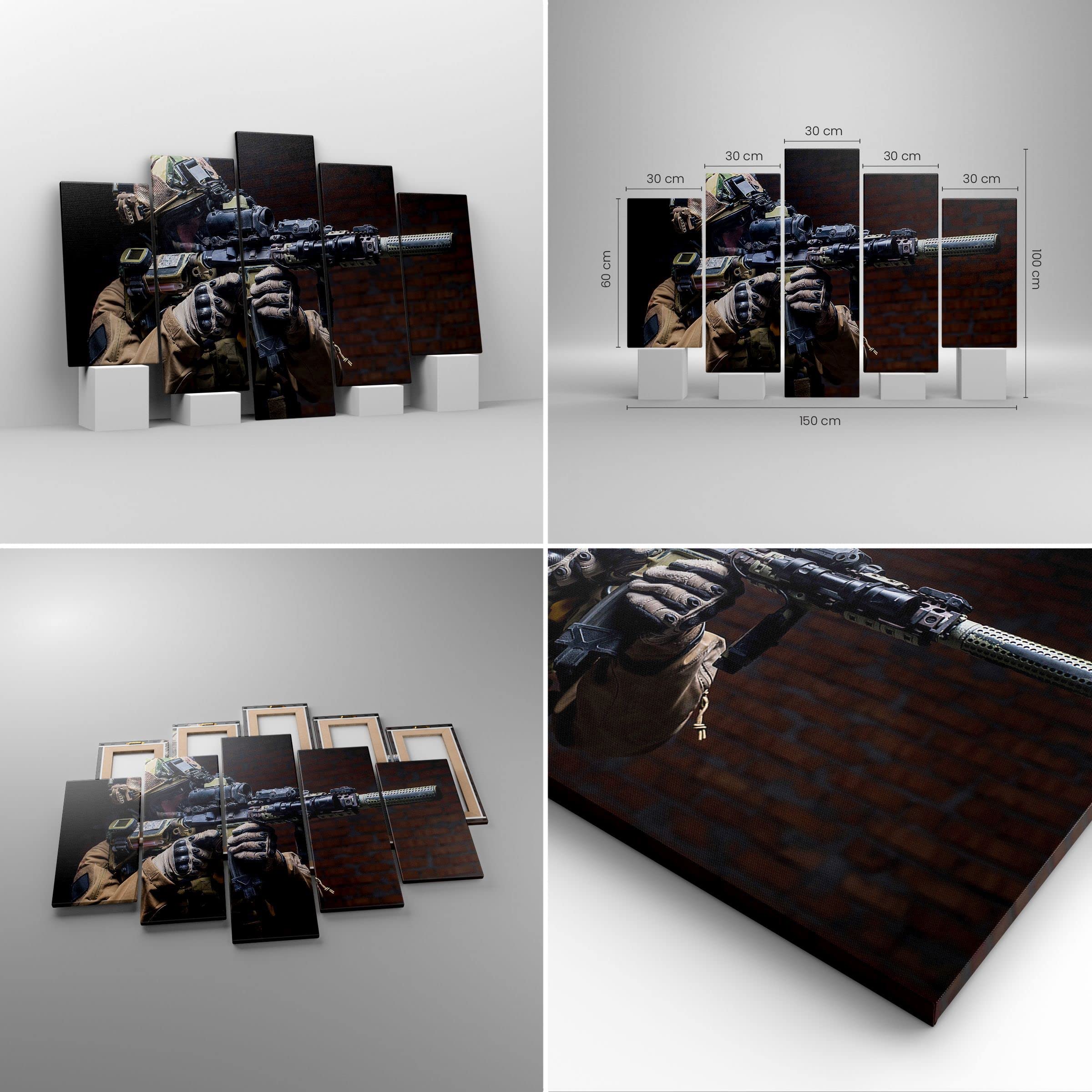 ARTTOR Leinwandbild 150x100cm Wandbild Menschen Militär - 3785 | Soldat Gewehr Mehrteilige Groß XXL Wanddekoration Wohnzimmer Schlafzimmer Wanddeko Wand Kunstdruck Wandkunst ARTTOR