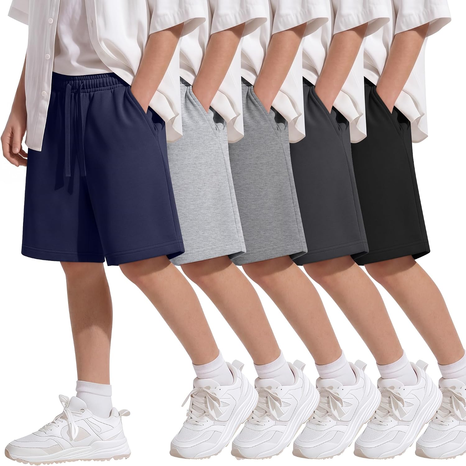 5 Pack Boys Shorts Kids Athletic Uniform Shorts Summer Teen Soft Casual Drawstring Clothes for School