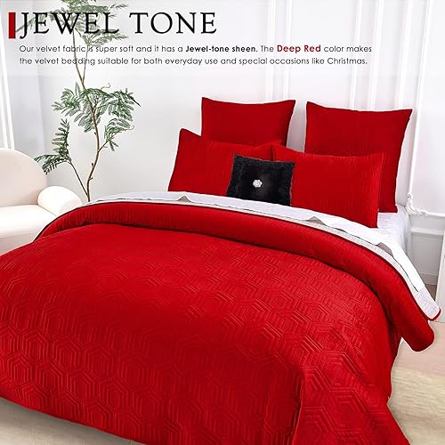 Miniatura 8 de Querencia Juego de edredón de terciopelo de lujo tamaño Queen, edredón beige tostado, edredón geométrico acolchado, colcha bordada, ropa de cama