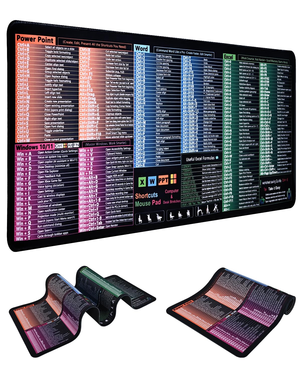 Grote Bureauonderlegger Met Excel Sneltoetsen En Sneltoetsen Waterdichte Bureau Muismat Antislip Genaaide Randen Voor Word Outlook Powerpoint Windows 3109962702