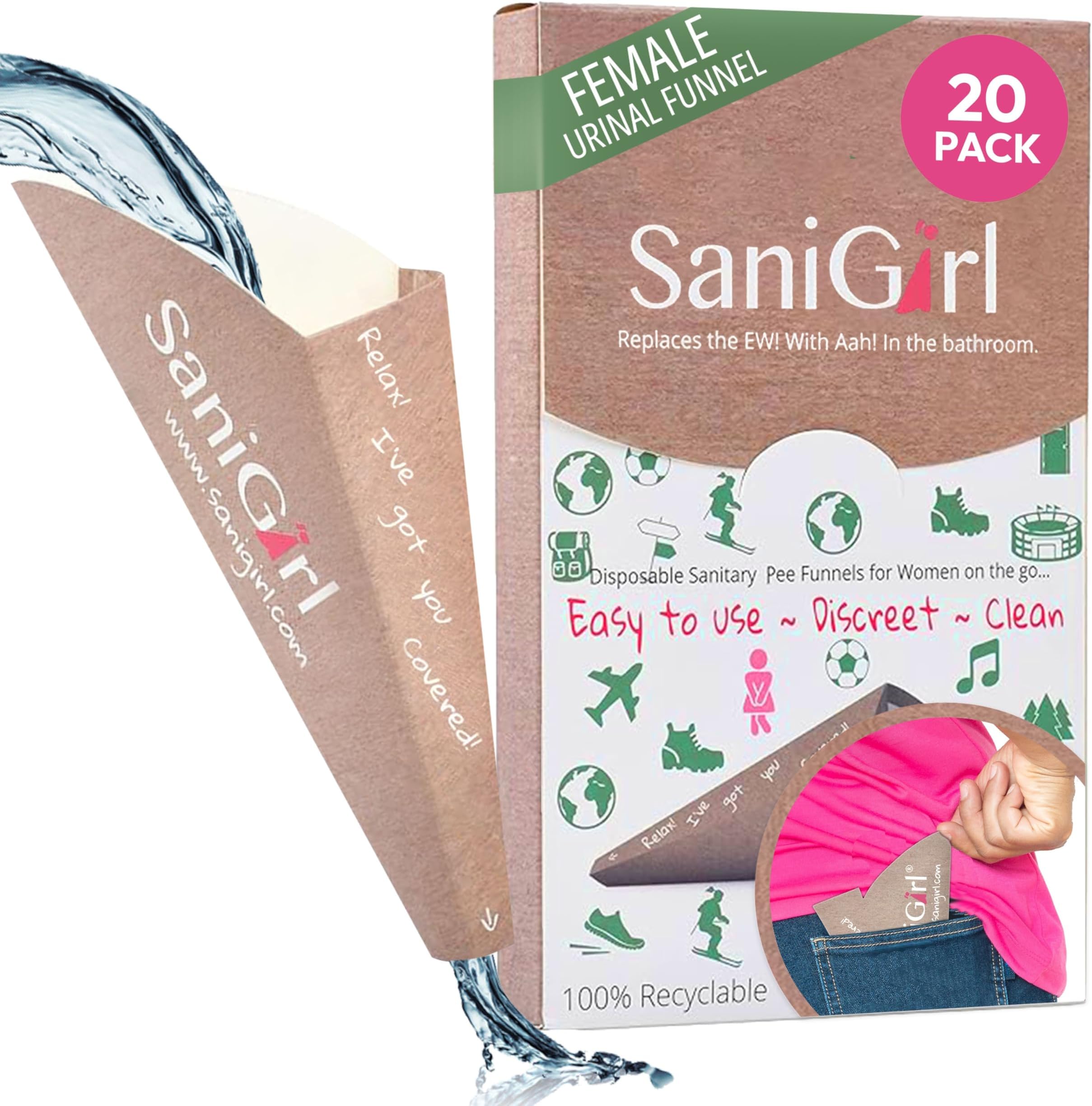 Pee Funnel for Women - Female Urinals for Women - Disposable Recyclable, Womens Pee Funnel for Travel & Camping Essentials, Leak-Proof Female Urination Device for Outdoors & Travel (20 Pack)