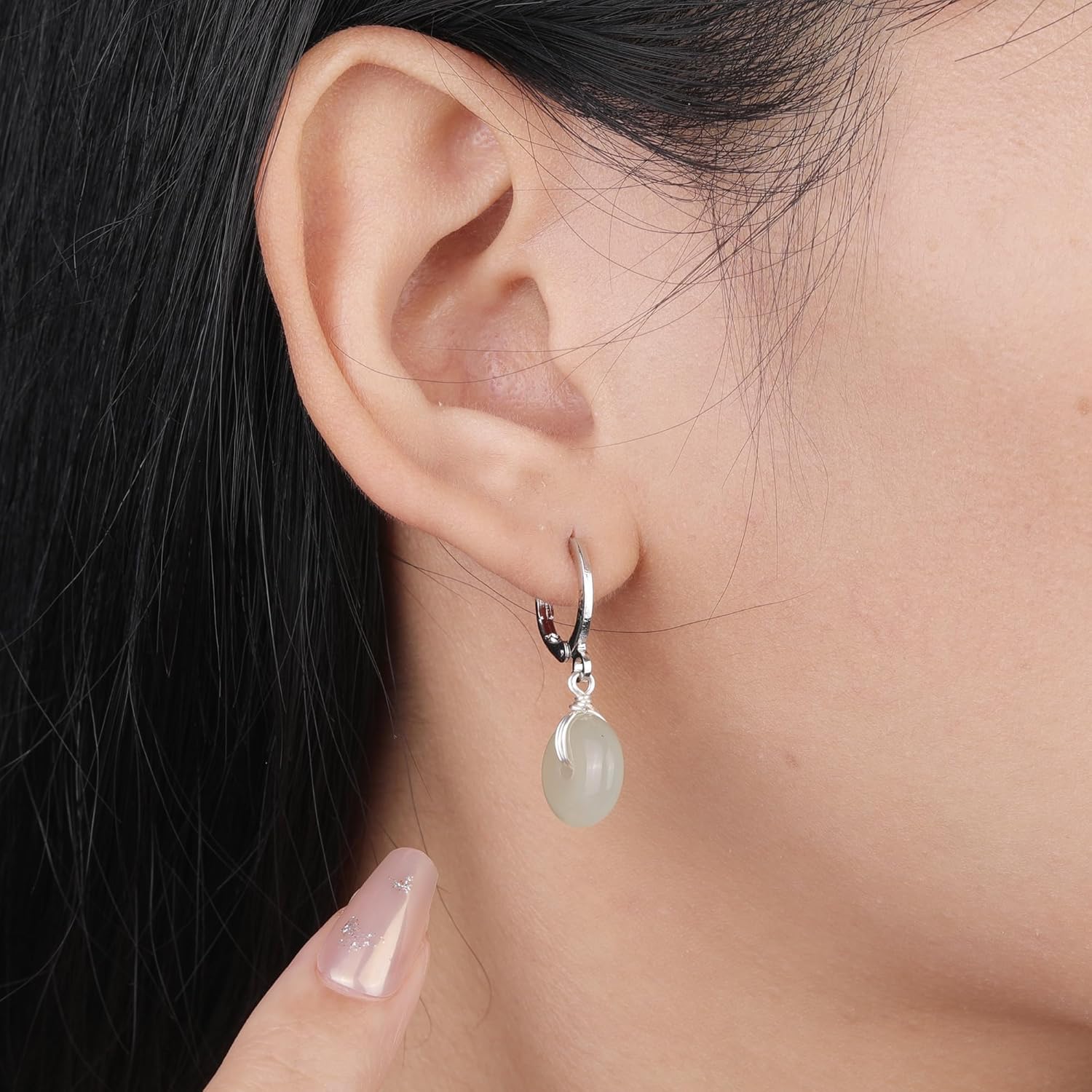 Jade Earrings Natural Jade Vintage Donut Handmade Earrings for Women Sterling Silver Dangle Hook Earrings Minimalist Drop Earrings Lucky Jewelry Gift for Mom Her Girls - Image 6