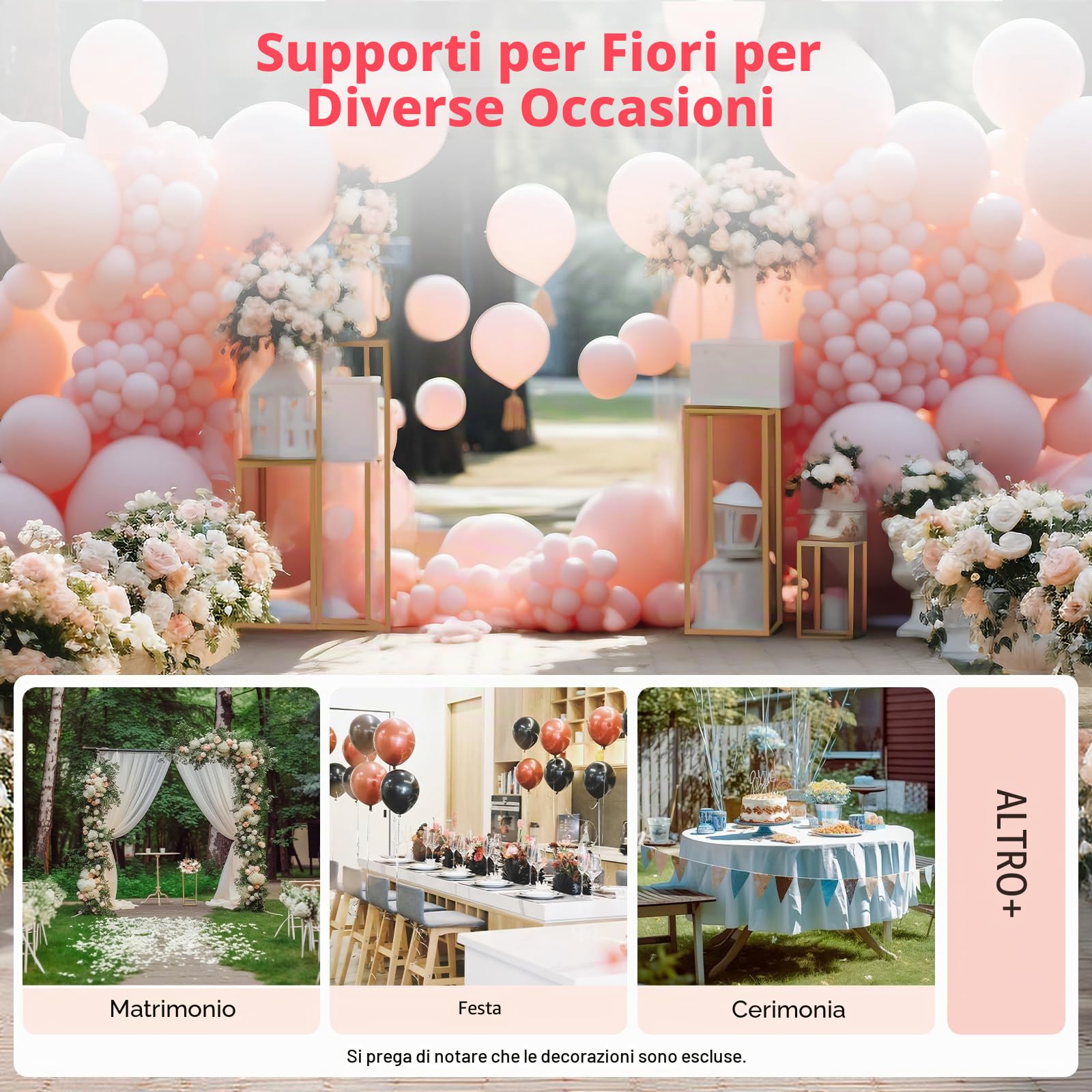 4 supporti per fiori in metallo, a colonna geometrici, centrotavola, rettangolare, per matrimoni, decorazioni per feste