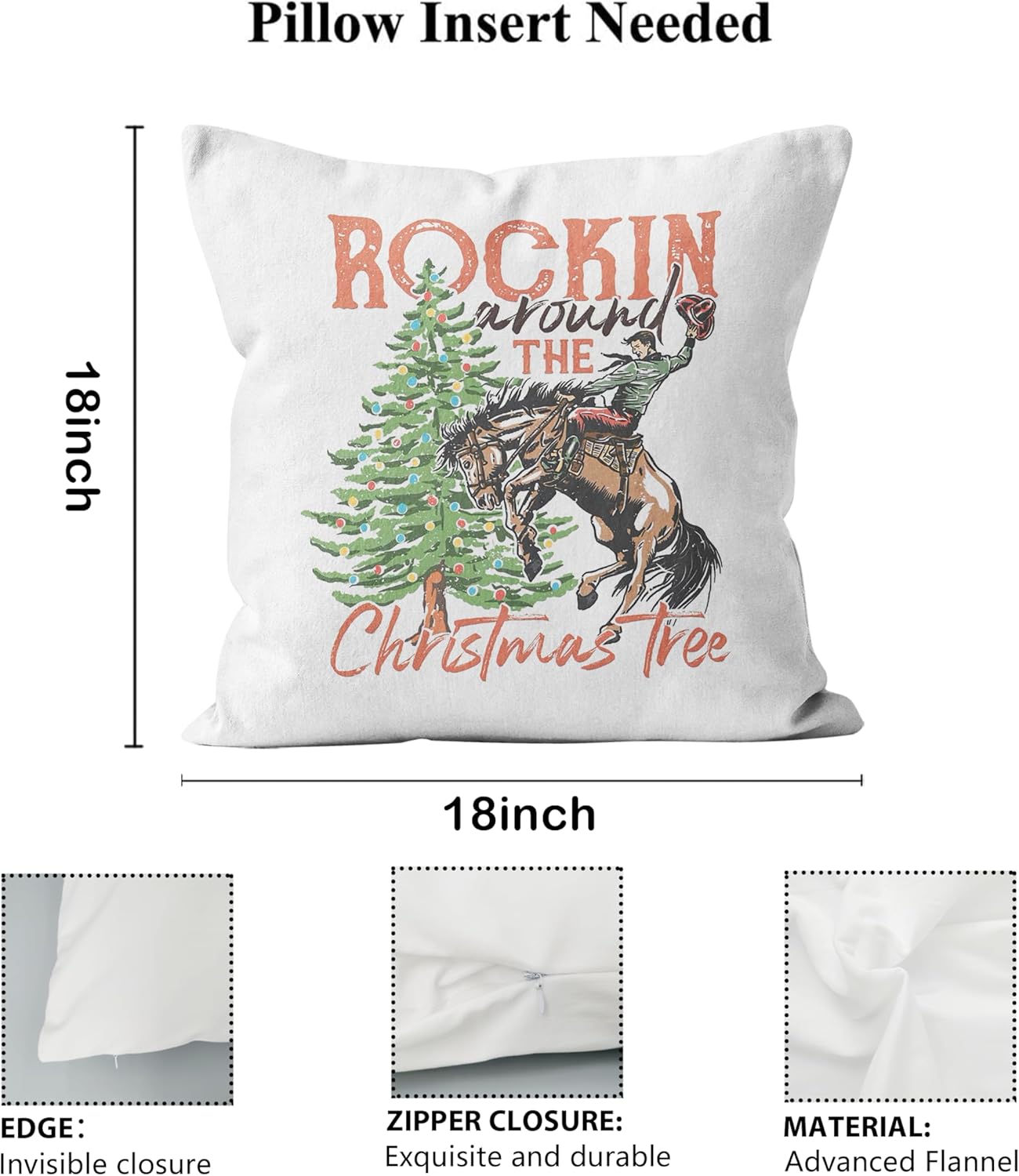 Western Christmas Decor - 18x18 Throw Pillow Covers for Bedroom & Sofa, Tree Decorations