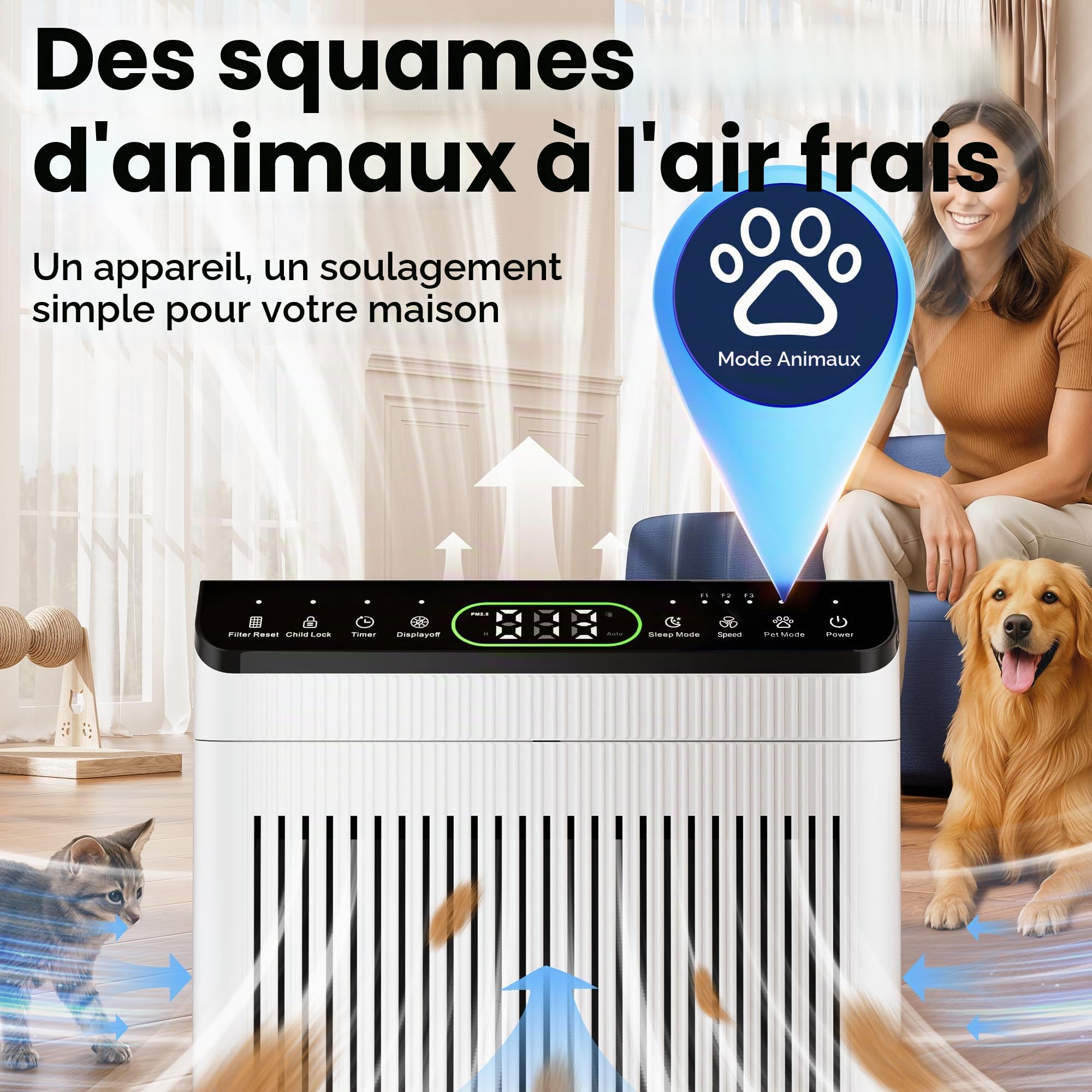 Purificateur d'air CADR 420m³/h 204m² PM2.5 Blanc