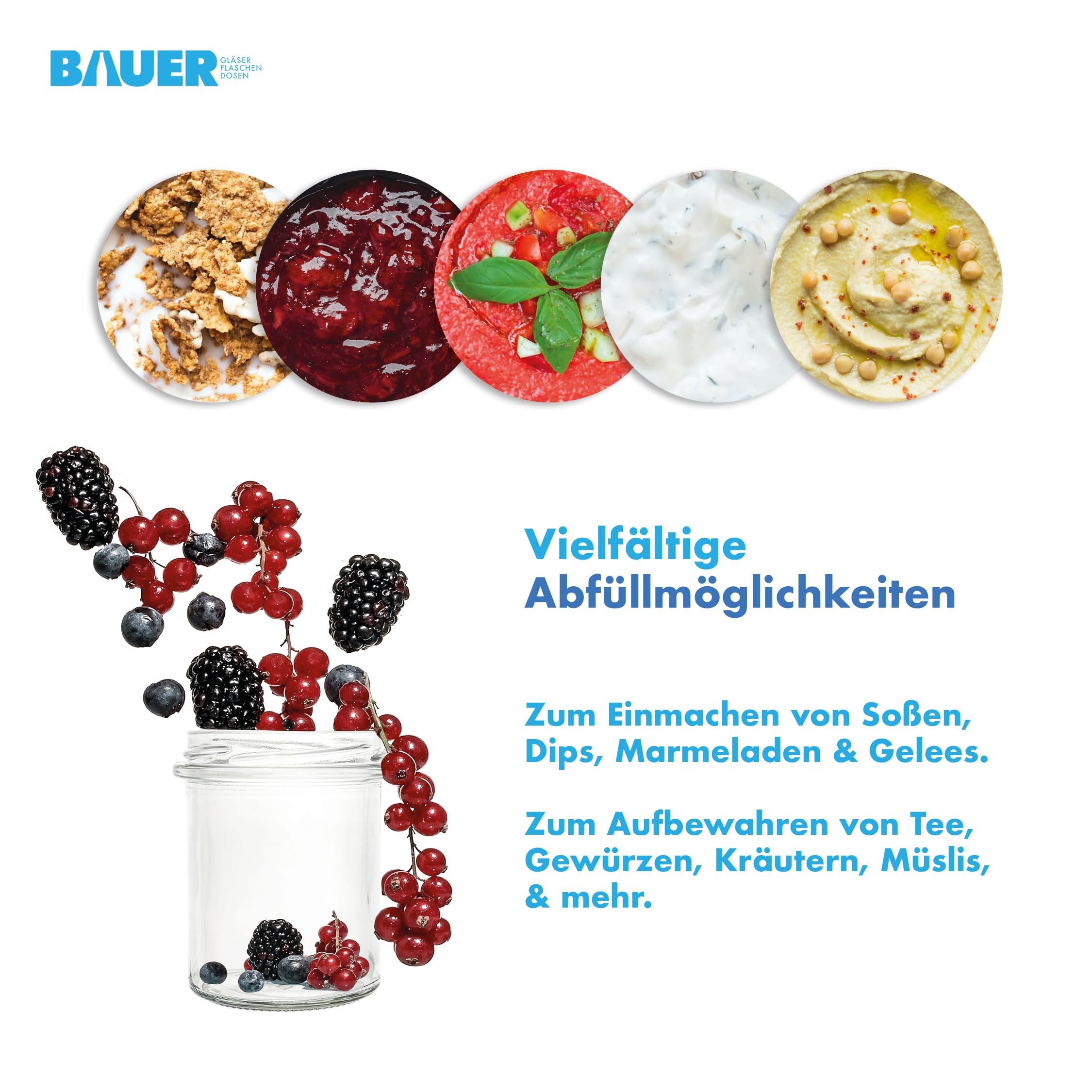flaschenbauer.de 48er Set Sturzgläser 430 ml inkl. Twist Off Deckel TO82 zum Einmachen von Suppen (Deckel Blau, TO82)