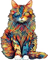 Jigfoxy Cat Wooden Jigsaw Puzzle for Adults - 80pcs Unique Animal Shape Wood Cut, Premium Relaxing Brain Teaser Gift