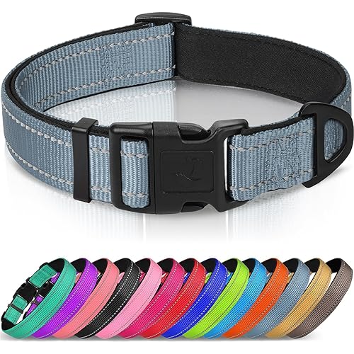 Joytale Reflective Dog Collar,Soft Neoprene Padded Breathable Nylon Pet Collar Adjustable for Small Dogs,Gray,S