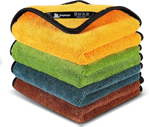 POLYMAGIC Paños de limpieza de coche de microfibra, paño de limpieza de alta calidad, sin pelusa, sin arañazos, fuerte absorción de agua, toalla de