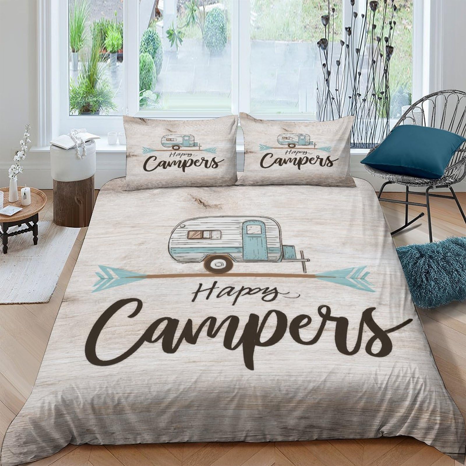 Ctjqhvkz Style-6 3D Printed Camper Van Fitted Sheet Microfiber Soft Anti-Slip Happy Campers Bed Cover For Bedroom Guest Room Decor Single（135X200cm）