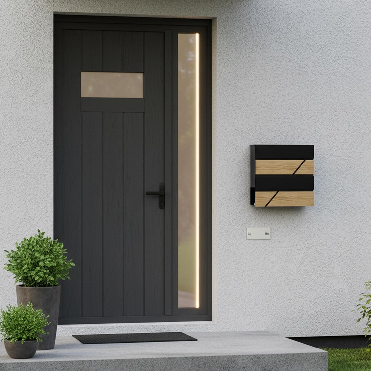 Relaxdays Wooden Look Letterbox with Newspaper Compartment H x W x D x D: 37 x 37 x 11 cm 4X Keys Iron Black/Natural