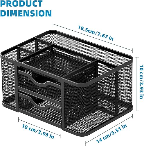 Miniatura 9 de Marbrasse Soporte giratorio de 360 grados para escritorio + organizador de escritorio de malla con 2 cajones