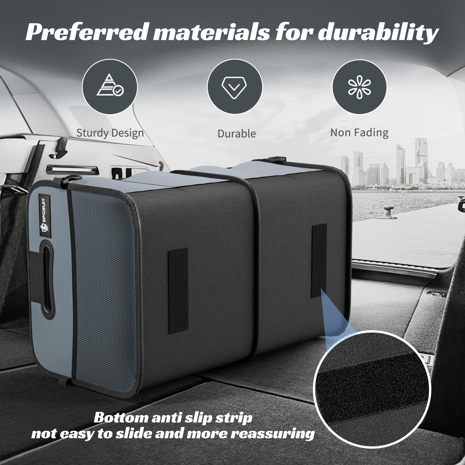 Sposuit Organizador de maletero para coche, plegable, 70 L, con 11 bolsillos y asas reforzadas, organizadores de maletero para SUV para carga de comestibles (gris)