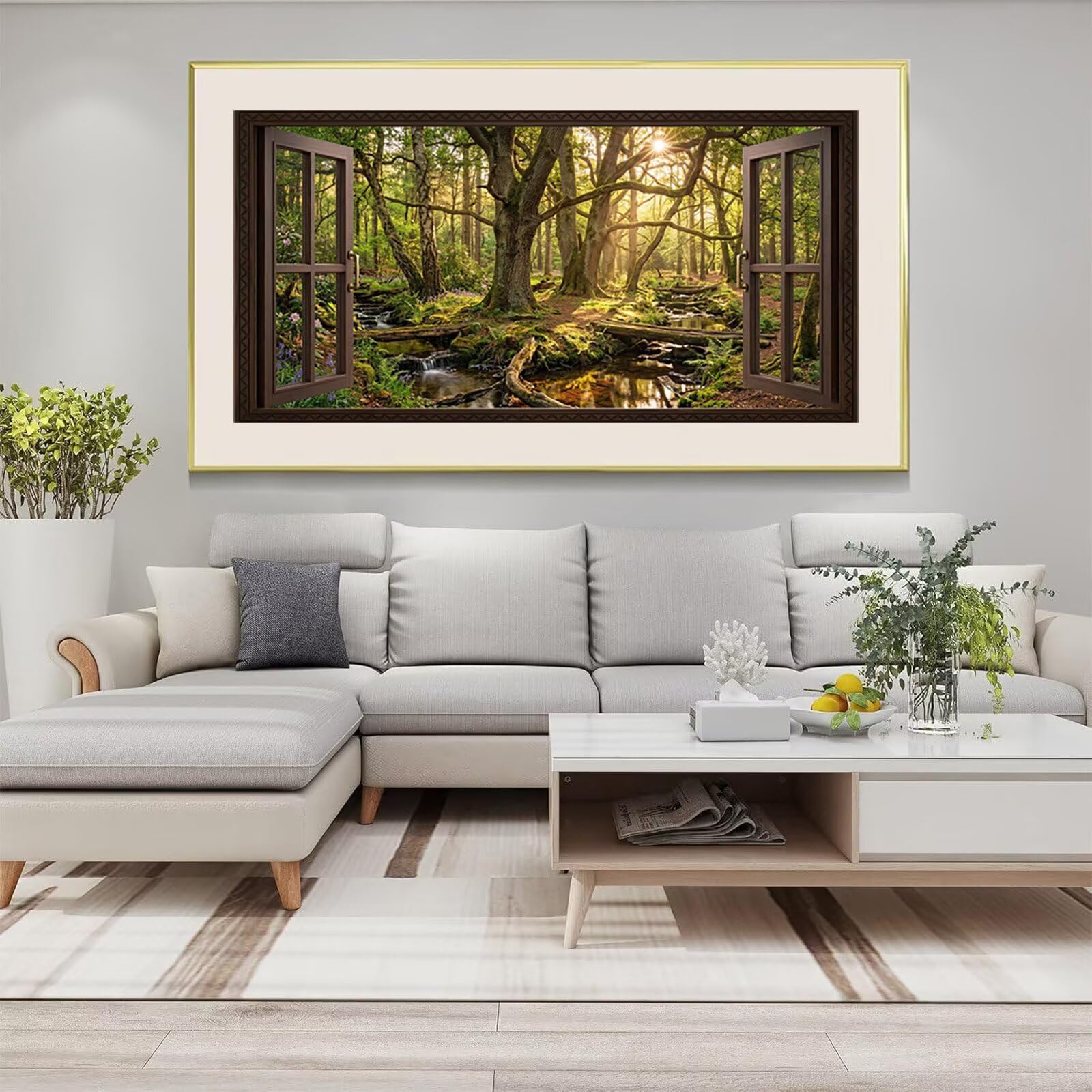 Diamond Painting Wald Diamant Painting Bilder, 5D Landschaft Runder Full Drill DIY Set Erwachsene Diamanten Kinder Kreatives für Erwachsene Mosaik Bastelset für Home Decor Wand Deko, 60x120cm, Cod-369