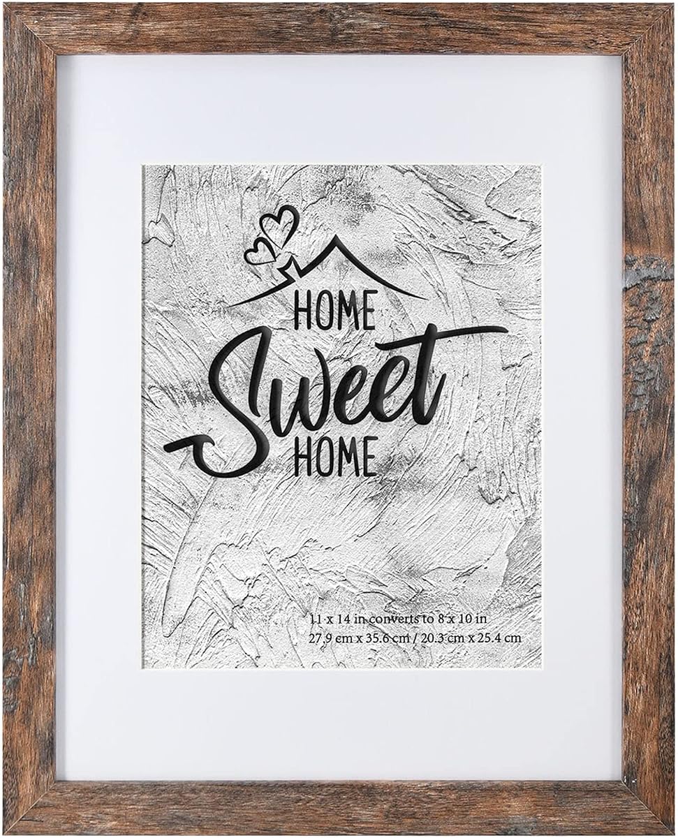 Califortree Rustic Brown 11x14 Picture Frame - Display Photos 8x10 with Mat or 11x14 Without Mat - HD Glass Inside, Horizontal and Vertical Display for Wall