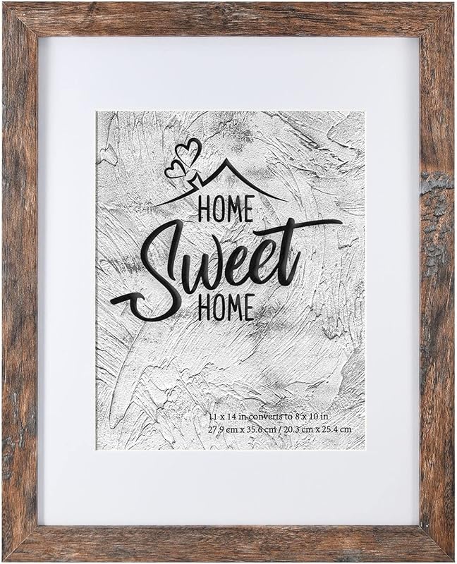 Califortree Rustic Brown 11x14 Picture Frame - Display Photos 8x10 with Mat or 11x14 Without Mat - HD Glass Inside, Horizontal and Vertical Display for Wall