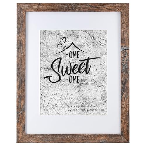 Califortree Rustic Brown 11x14 Picture Frame - Display Photos 8x10 with Mat or 11x14 Without Mat - HD Glass Inside, Horizontal and Vertical Display for Wall