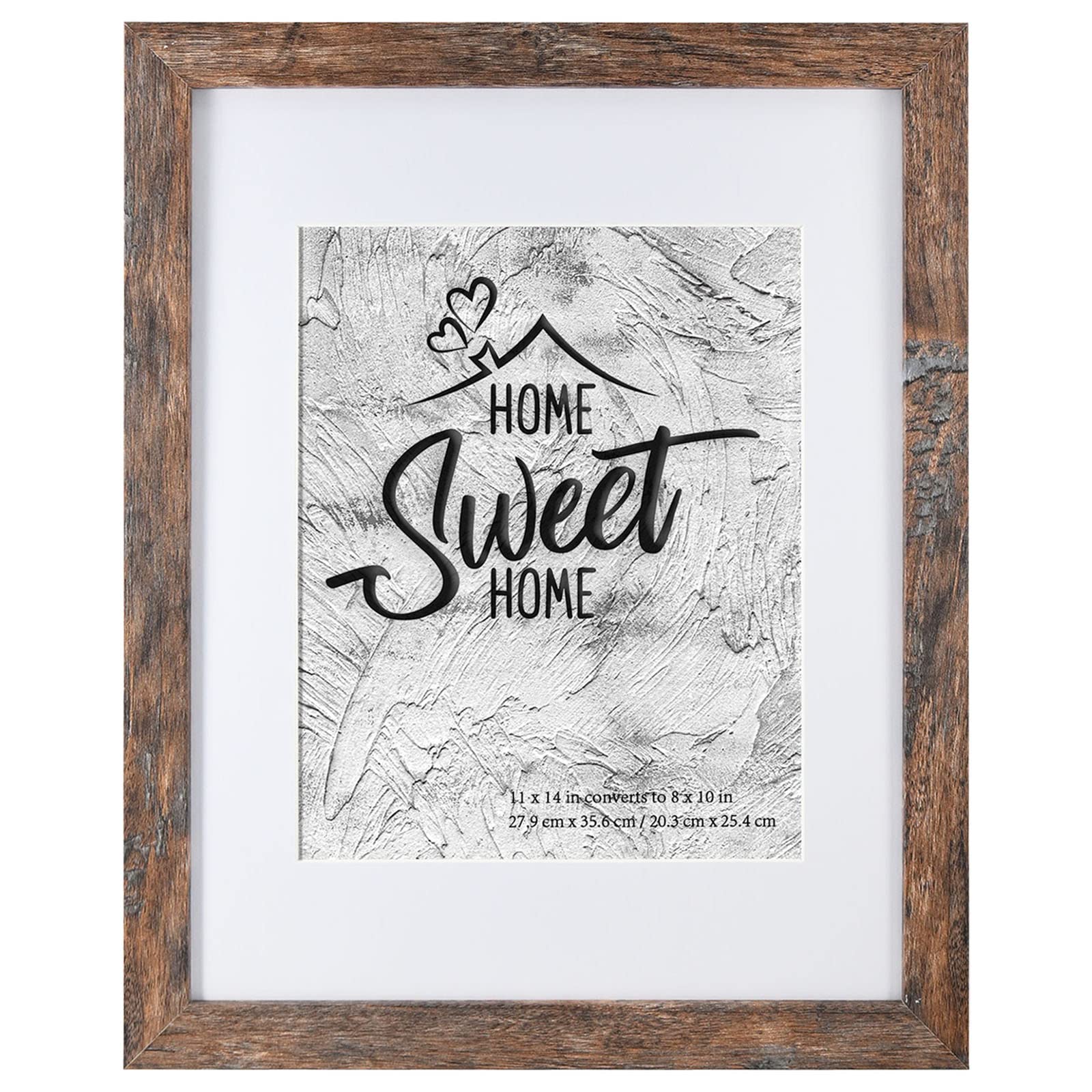 CalifortreeRustic Brown 11x14 Picture Frame - Display Photos 8x10 with Mat or 11x14 Without Mat - HD Glass Inside, Horizontal and Vertical Display for Wall