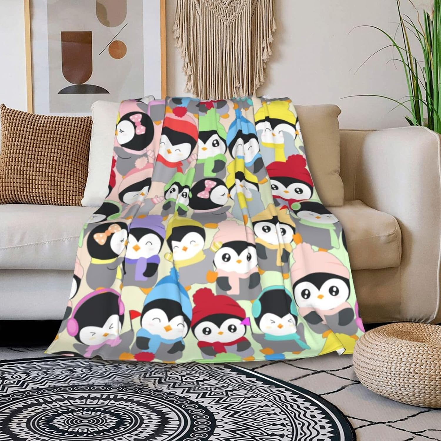 Penguin Blanket, 40"x50" Flannel Cute Penguins Themed Stuffed Animal Colorful Throw, Soft Nap Throw Blanket for Home Boys Girls Women Penguin Lovers Gifts - Image 7