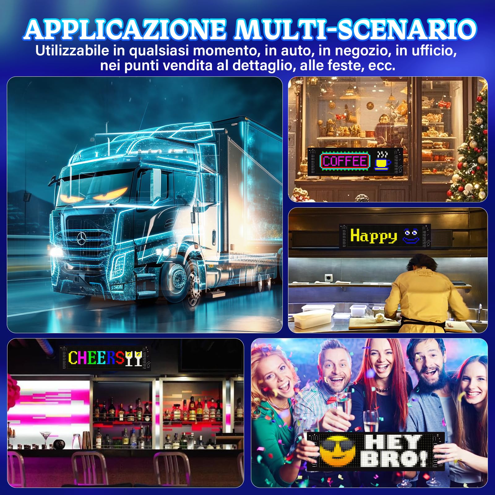 2 Pz Occhi LED per Camion, Luci Devil Eyes per Auto, Schermo LED Flessibile e Programmabile, Pannello Pubblicitario per Auto, Camion, Negozio, Design DIY Dinamico