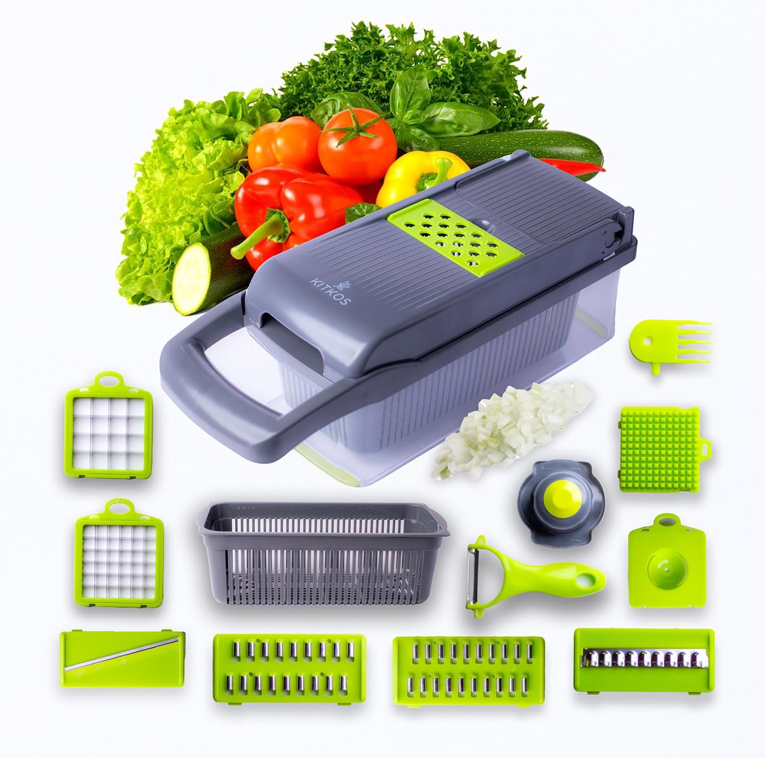 Vegetable Chopper, Pro Onion, Multifunctional 14 in 1 Food Chopper, Kitchen Vegetable Cutter Slicer Dicer,Veggie Chopper With 8 Blades, Potatoes, Carrot and Garlic Chopper With Container