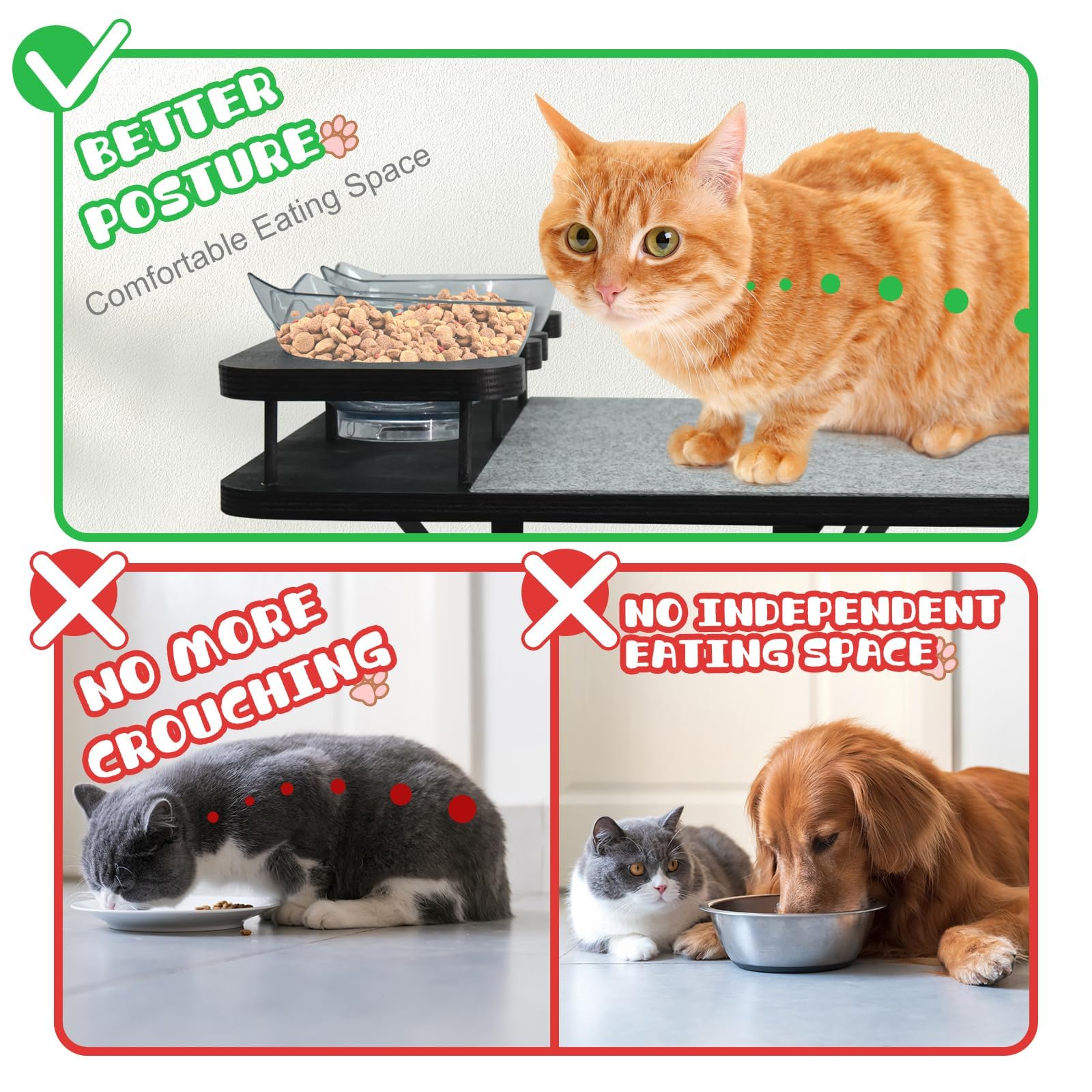 Katzen-Wandregale, Möbel-Set mit 2 Futternäpfen, Kletterwandsysteme aus Holz mit Kratzunterlage und 3 Stufen, schwebende Regale, Bettsitzstangen, Wandmontage für den Innenbereich, passend bis zu 6,8