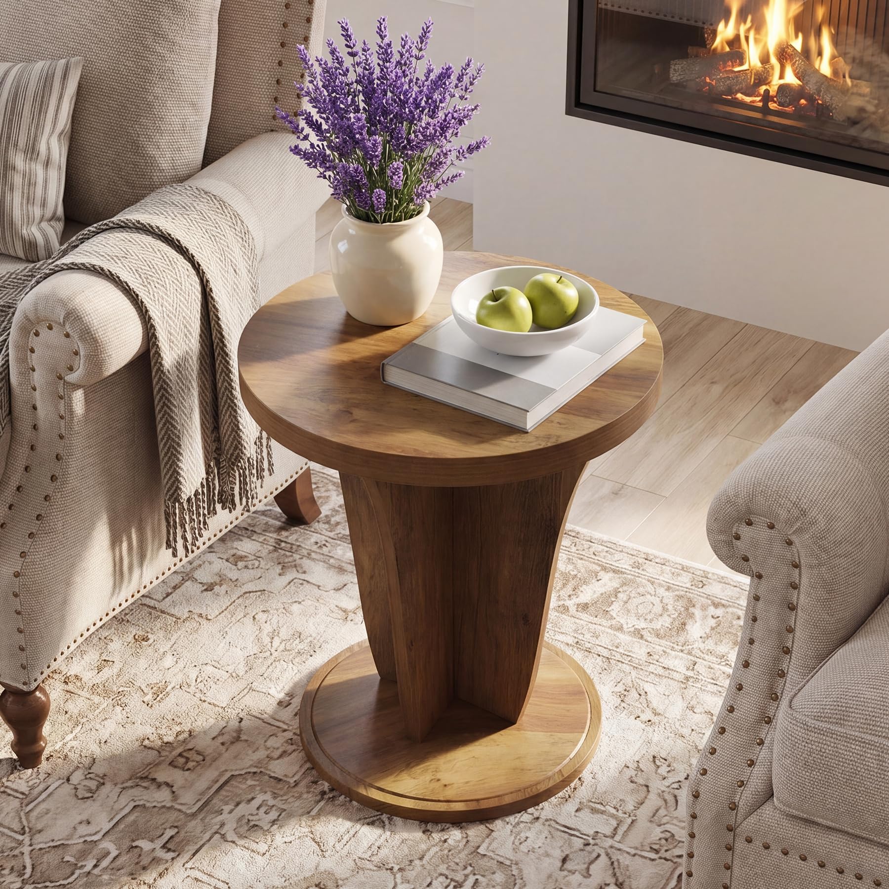 Tribesigns Mesa auxiliar redonda de madera para salón, 50 cm de diámetro, mesa de centro rústica, pequeña mesa de sofá en color marrón, ideal para salón, dormitorio, balcón y espacios pequeños
