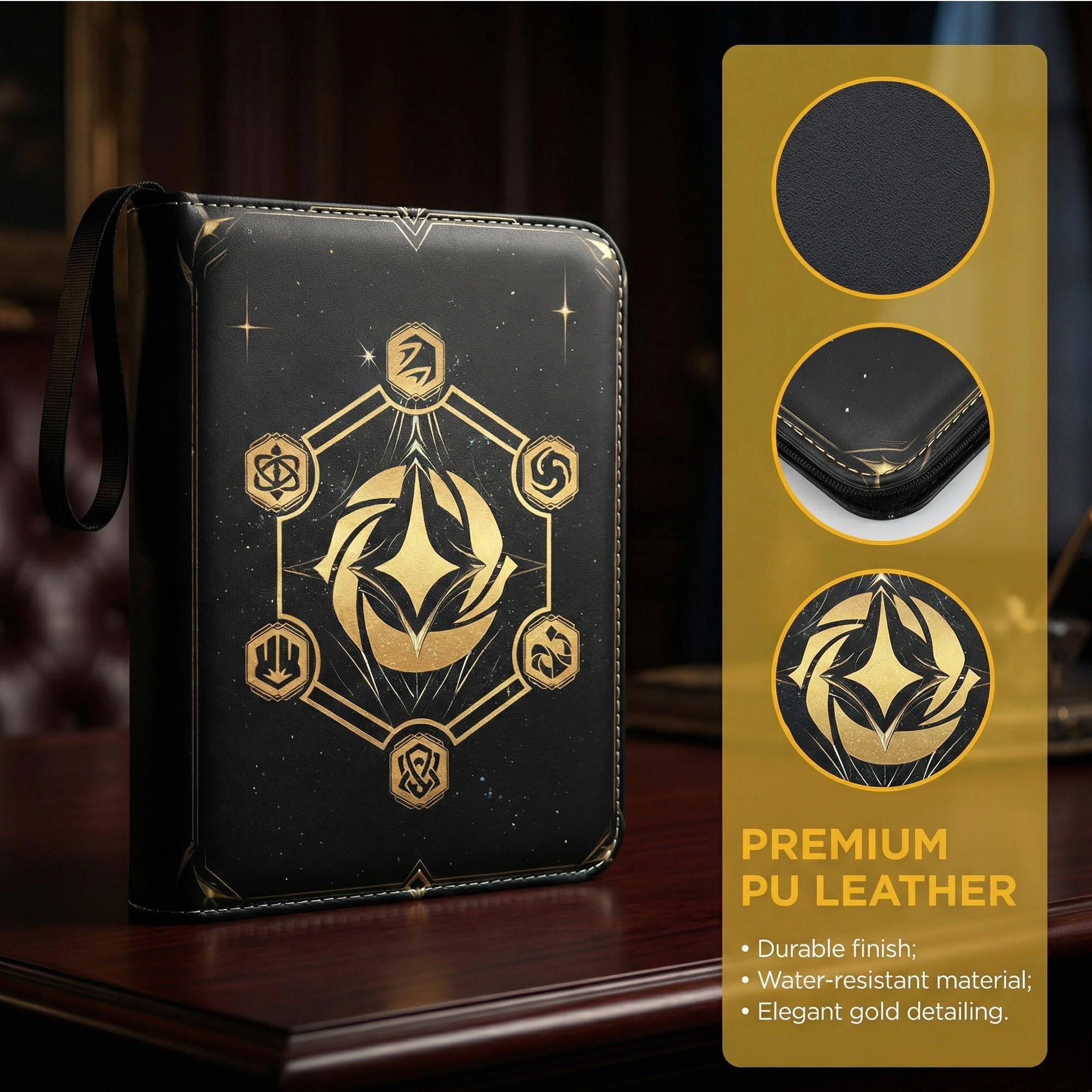 HBK Lorcana Classeur à 900 pochettes – Album à 3 anneaux en cuir synthétique imperméable avec 50 feuilles amovibles pour cartes de jeu standard
