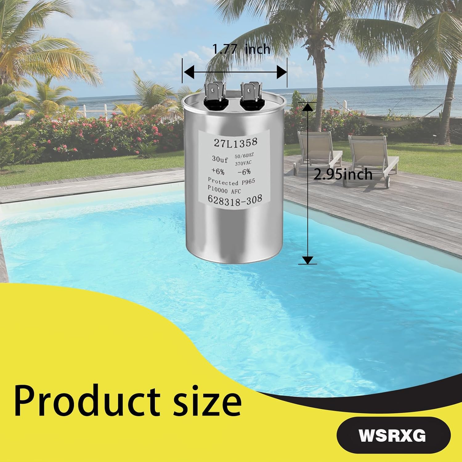 628318-308 27L1358 30 MFD 370V Pool Pump Motor Capacitor Replacement Compatible Motor Run Capacitor