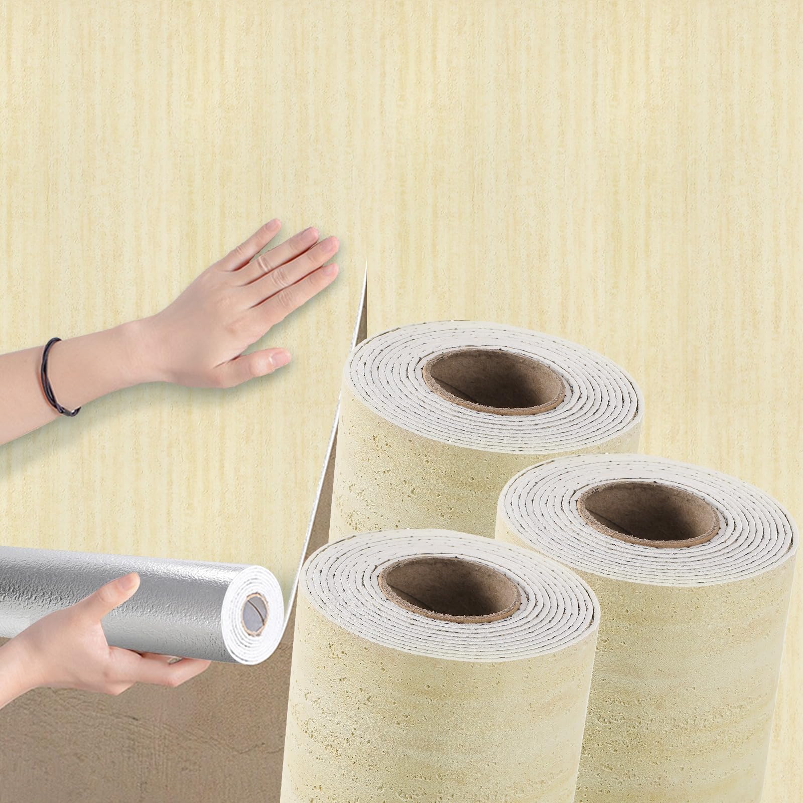 Takezuaa 3 Roll Self Adhesive Thermal Wallpaper 2.5mm Thick Beige Travertine Cement Textured Peel and Stick Wallpaper for Bedroom Livingroom Waterproof Damp Proof for Bad Cold Walls 40 x 300cm â image 1