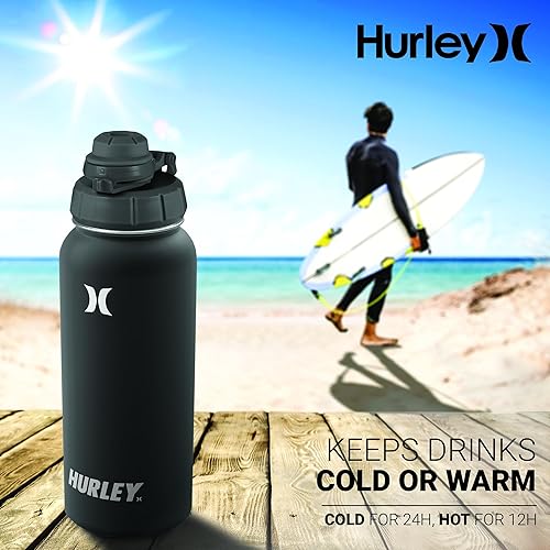 Miniatura 3 de Hurley Botella de agua aislada  Botella de agua de acero inoxidable de 32 onzas, botella de agua de viaje para deportes y actividades al aire libre