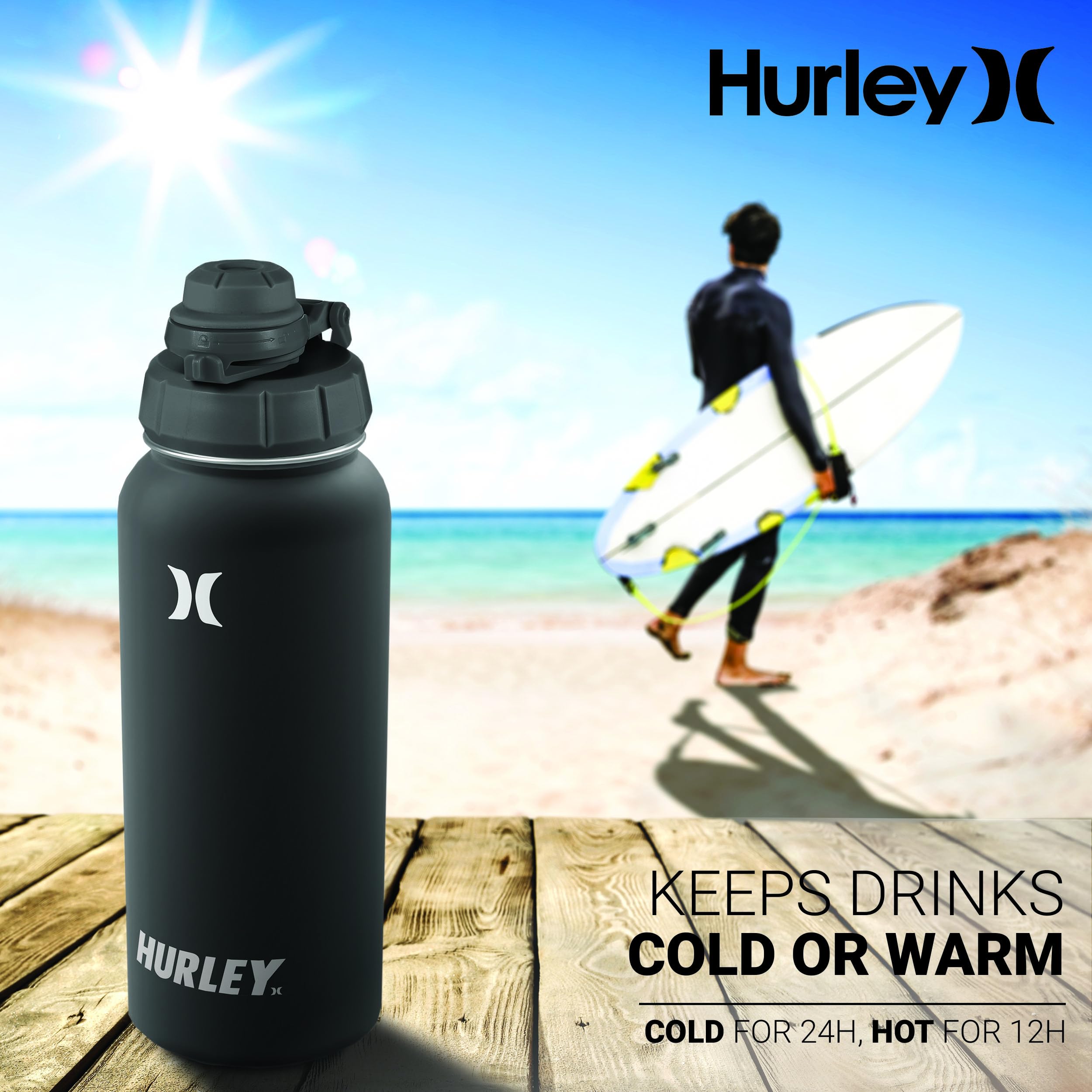 Amazon.com: Hurley 32 oz Water Bottle with Chug Cap for Hot & Cold