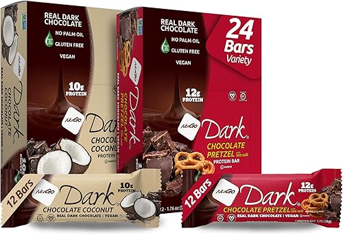 Vista 31 de NuGo Dark Variety - Pretzel con sal marina 12 barras y nuevo! Chocolate Almendra con sal marina 12 barras, barra de proteína de 0.44 onzas, vegano