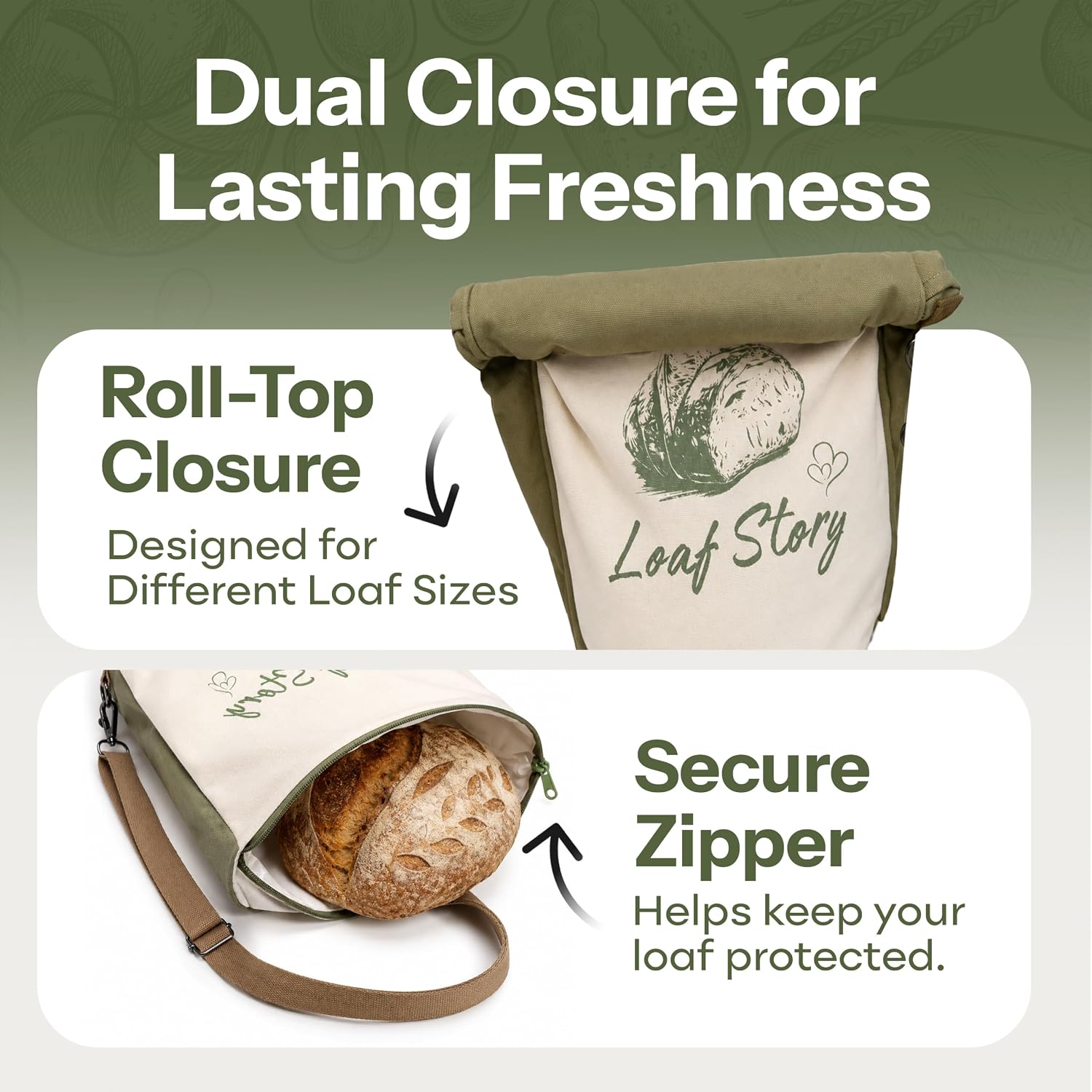Loaf Story by Sourdough Whisper, Large Sourdough Bread Bag, Wide Round Bottom for Large Loaves, Cotton Freezer Safe Bread Storage Bag with Carry Strap & 2 Pockets, Picnic & Travel image 4
