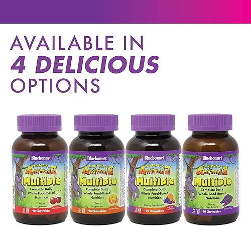 Vista 20 de Bluebonnet Nutrition Rainforest Animalz - Múltiples tabletas masticables a base de alimentos integrales, multivitamínico y mineral para niños