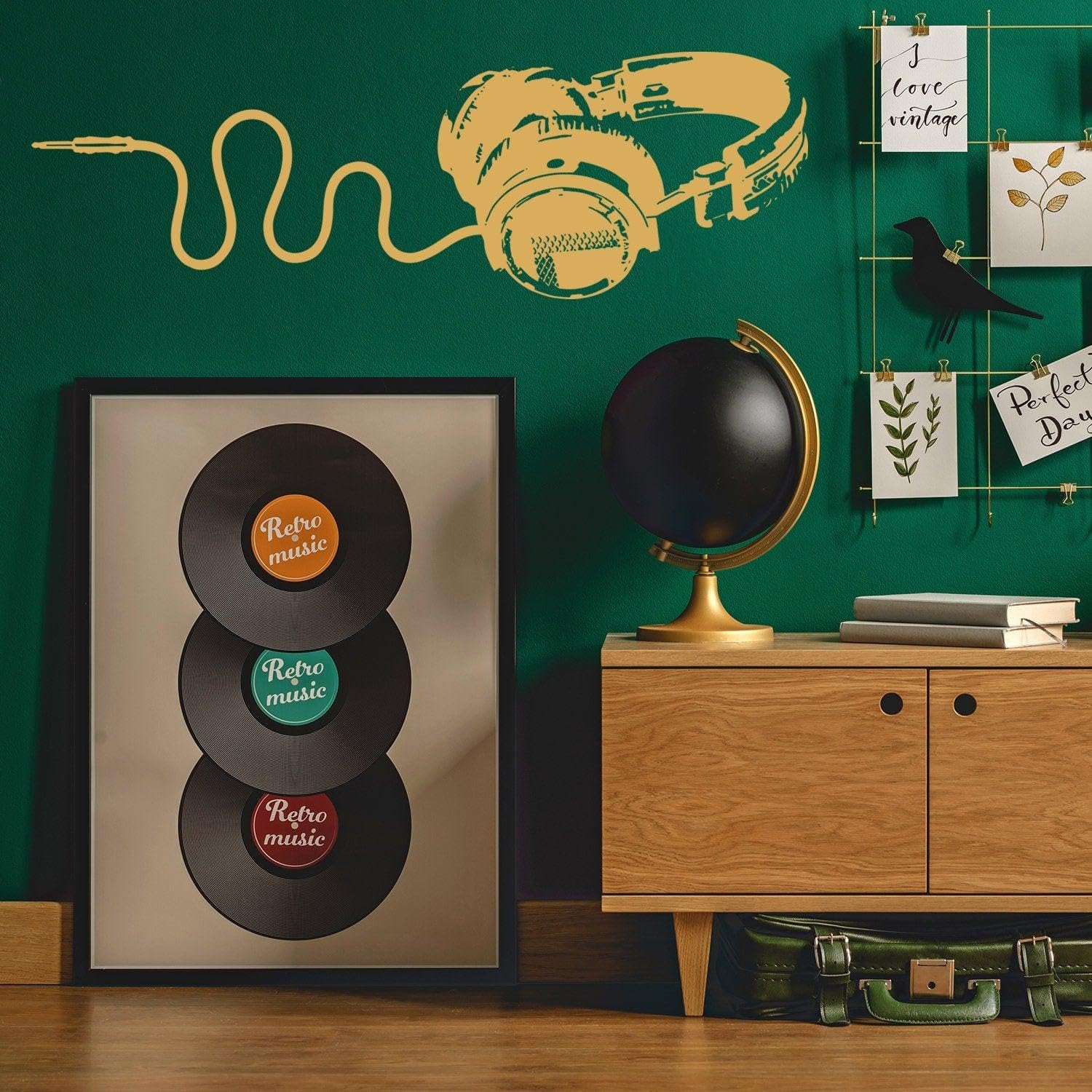 Adesivo da parete in vinile con cuffie – Music Art DJ Die Cut resistente alle intemperie decalcomania 79 x 26