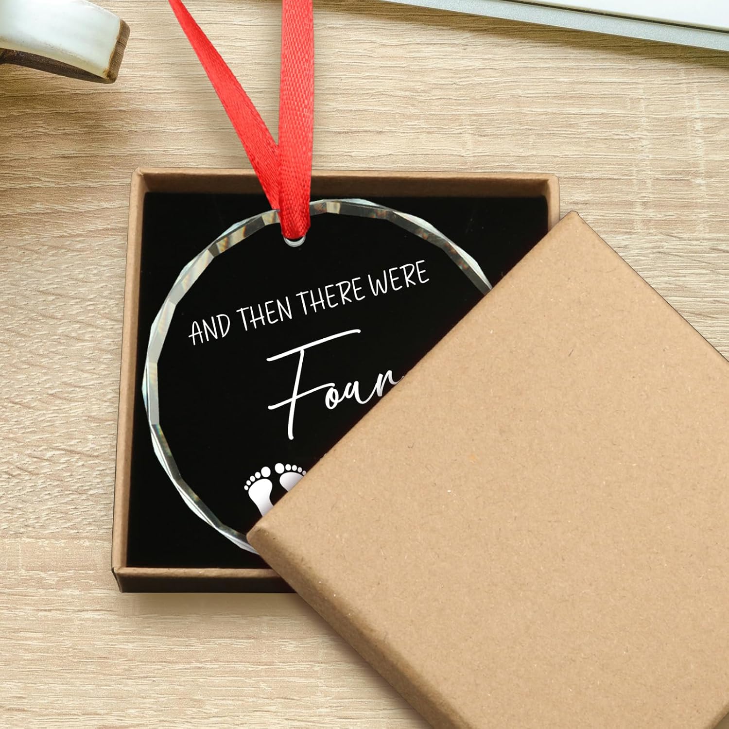 Baby Pregnancy Announcement Gifts, Expecting Parents Dad and Mom to Be Gift, New Parents Gifts for Couples, First Time Grandparents Gift - and Then There were Four Glass Christmas Ornaments