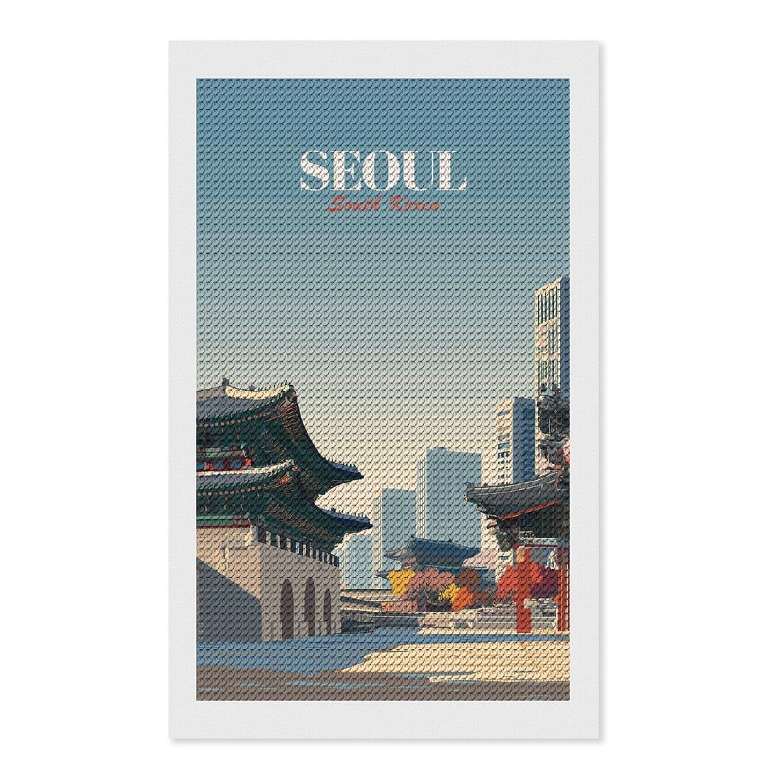 Junmoney Seoul, South Korea Travel Full Drill Diamond Painting Kit 12"x20", for Teens, Adhesive Canvas, Bedroom Decor, Holiday Gift Idea