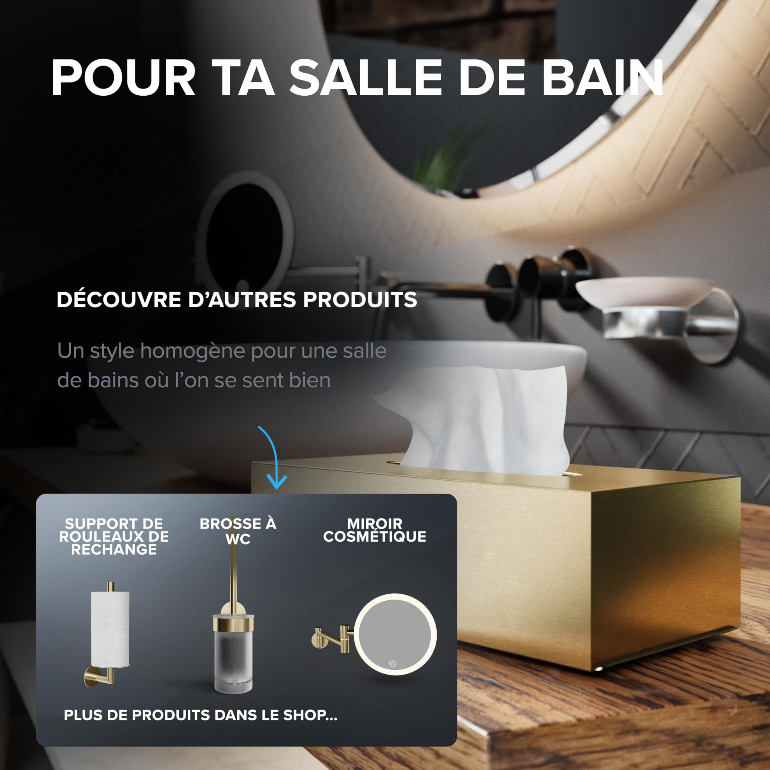 Ovimar Boîte à mouchoirs Uttakleiv | en Acier Inoxydable Fin | Or mouchoirs pour Salle de Bain, Cuisine ou Table à Manger | Montage Mural en Option