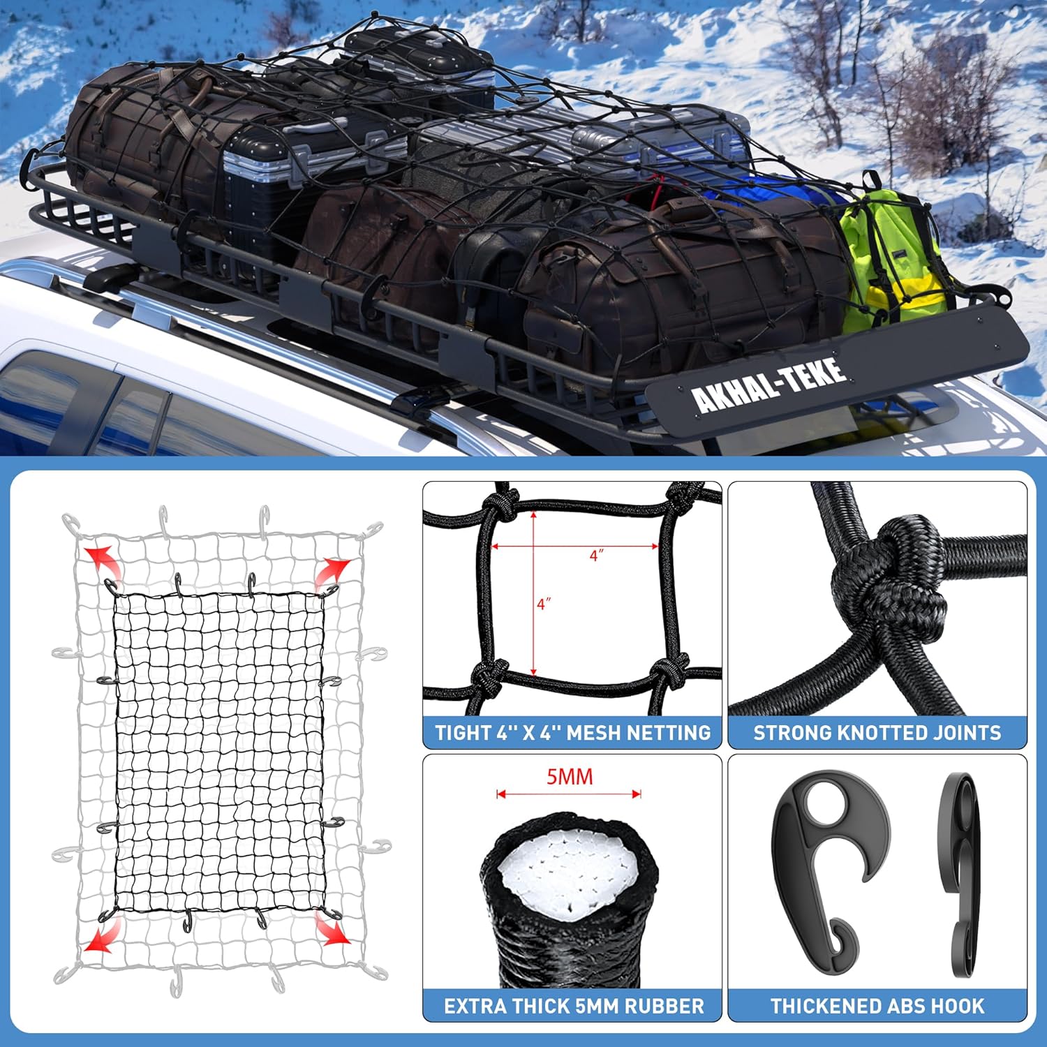 Roof Rack Basket, Upgraded 84"x 39"x 4" Roof Rack Cargo Carrier with 4' X 6' Super Duty Bungee Cargo Net, 2 pcs Ratchet Strap Fits for SUV Truck Cars