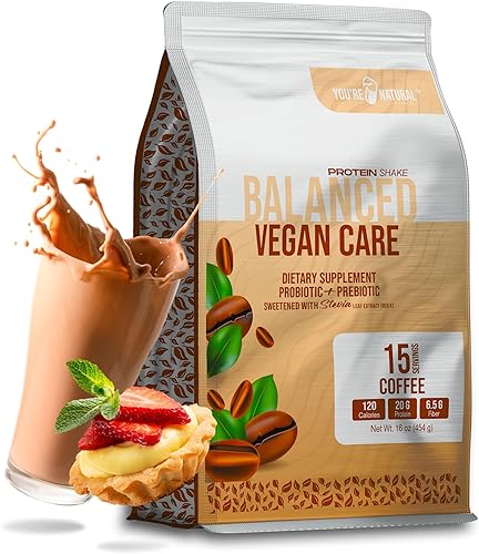 Vegan Care - Proteína de café en polvo, 0.71 oz de proteína, fibra orgánica rica en nutrientes 0.23 oz, probióticos y prebióticos, proteína de