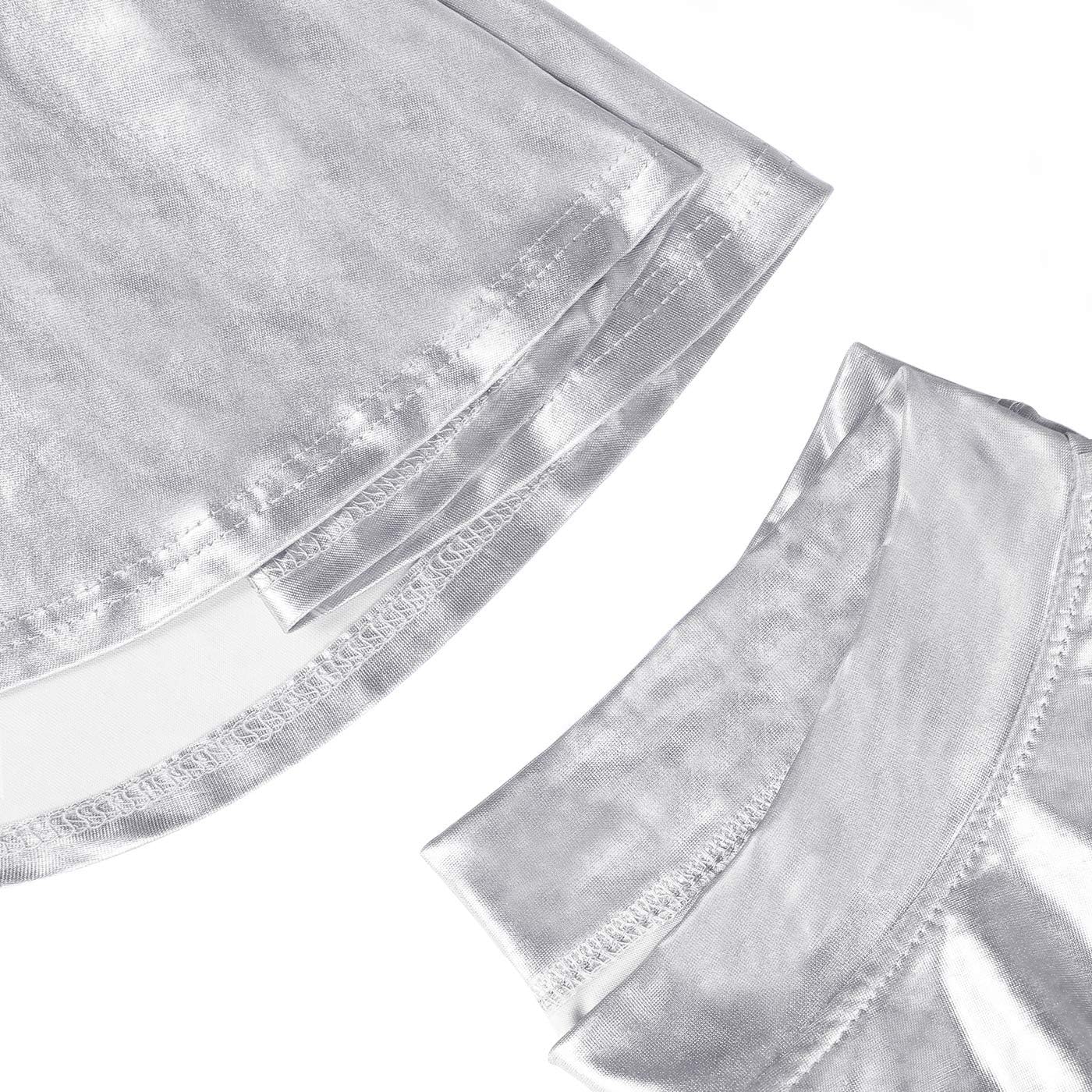 HDE Women's Casual Fashion Flared Pleated Wet Look A-Line Mini Skirts Circle Shiny Stretch High Waist Metallic Skater Skirt